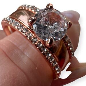 Rose Gold and 1k Crystal 3 piece Ring Set size  10